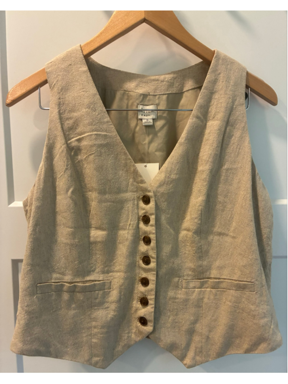 A New Day Beige Linen Blend Vest women Size M